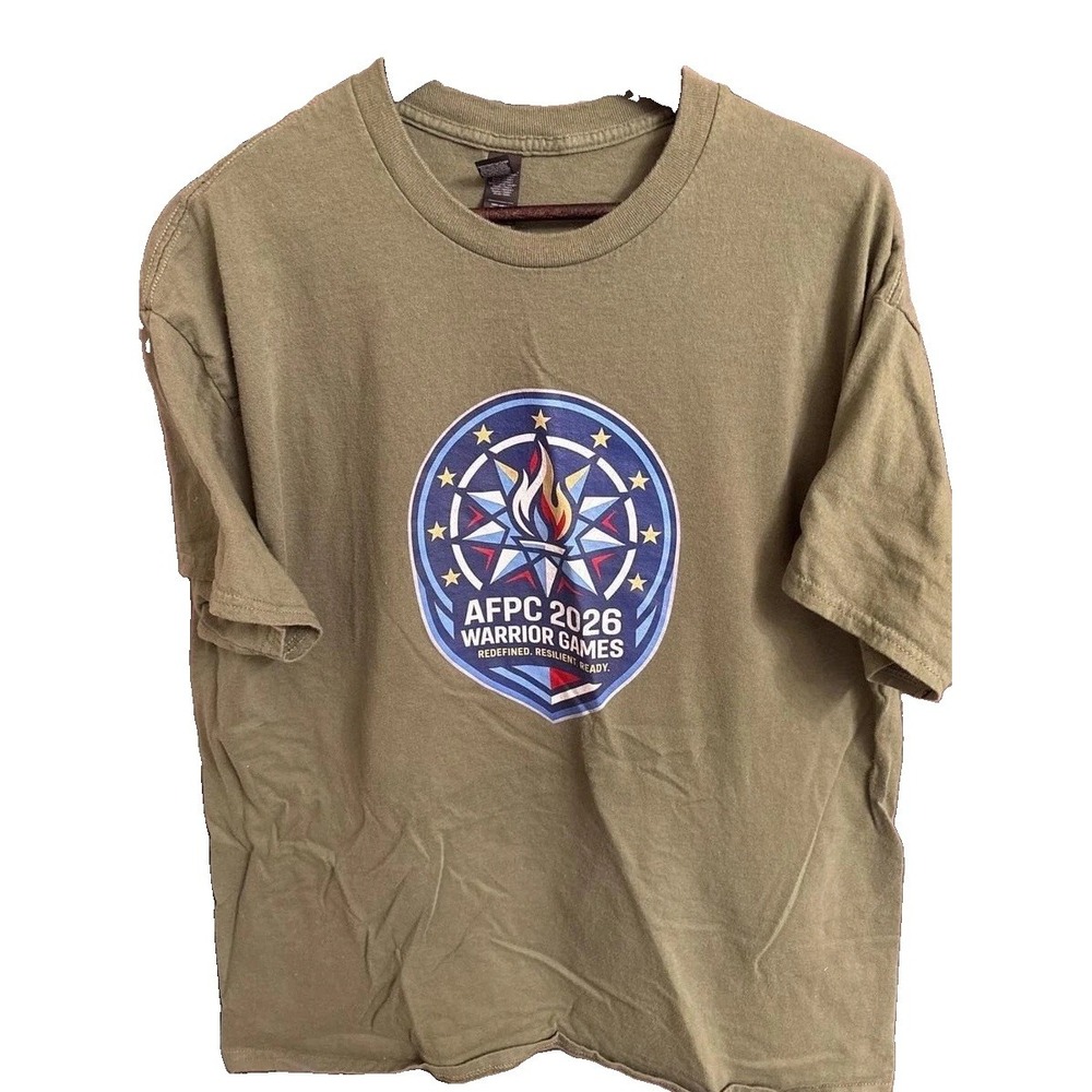 Gildan AFPC 2026 Warrior Games Graphic T-Shirt Mens XL Olive Green Cotton Tee